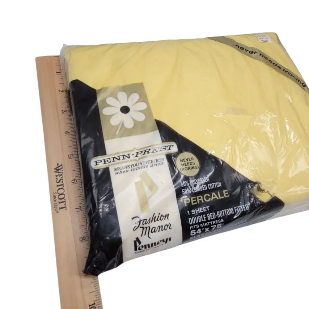 Vtg Penn-Prest Fashion Manor Percale Double Bed Fitted Sheet Butter Yellow